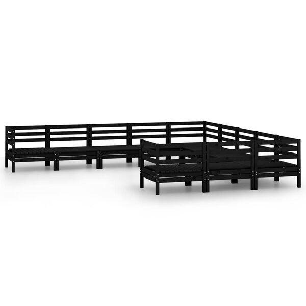 vidaXL Set Salotto da Giardino 11 pz Nero in Legno Massello di Pino