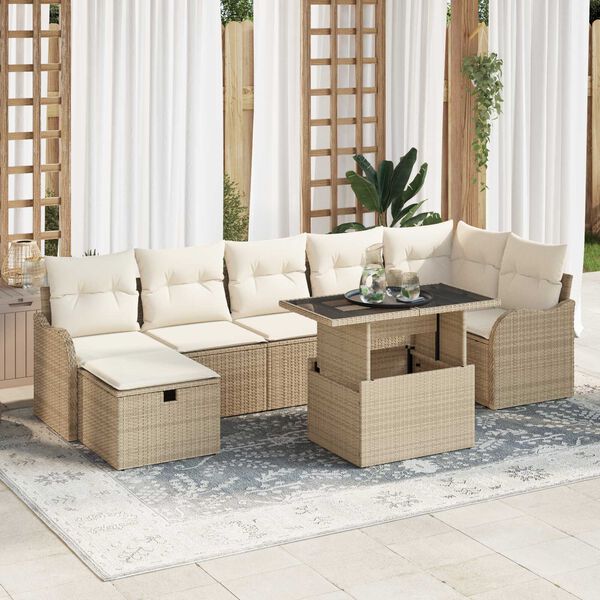 vidaXL Set Divano da Giardino con cuscino 8 pcs Beige Poly Rattan