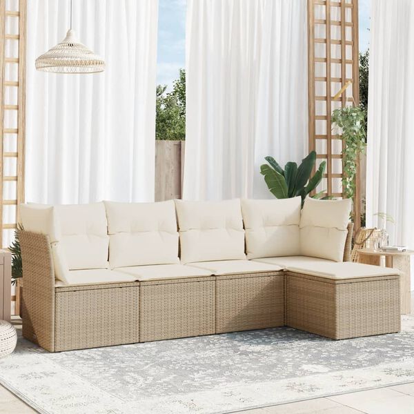 vidaXL Set Divano da Giardino 5 pz con Cuscini Beige in Polyrattan