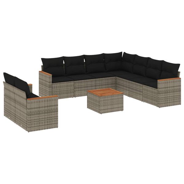 vidaXL Set Divano da Giardino 10 pz con Cuscini Grigio in Polyrattan