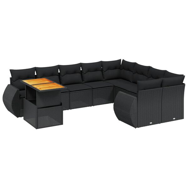 vidaXL Set Divani da Giardino 10pz con Cuscini in Polyrattan Nero