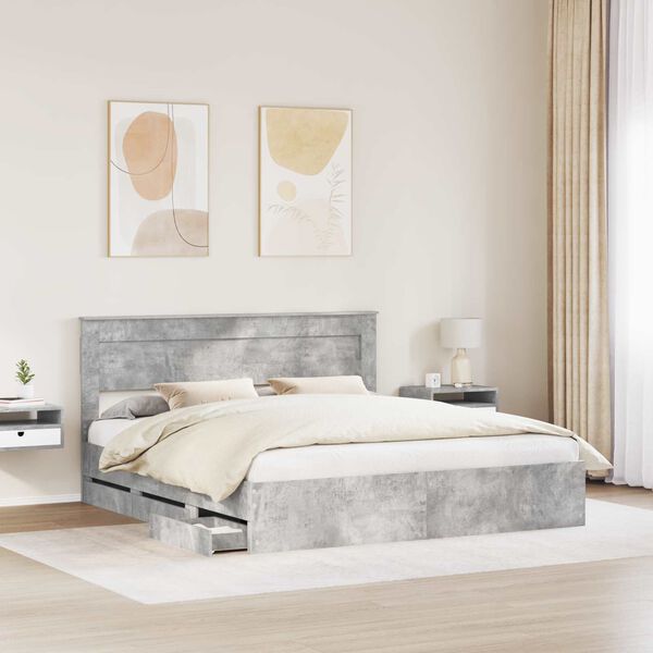 vidaXL Struttura del letto con cassetto Grigio cemento 200 x 200 cm