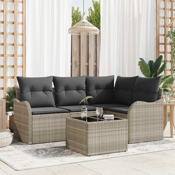 vidaXL Set Divano da Giardino 5 pcs Grigio polyrattan