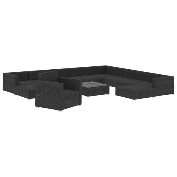 vidaXL Set Divani da Giardino 12 pz con Cuscini in Polyrattan Nero