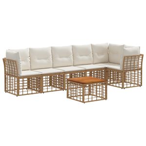 vidaXL Set Divano da Giardino 7 pz Naturale e Bianco Crema polyrattan