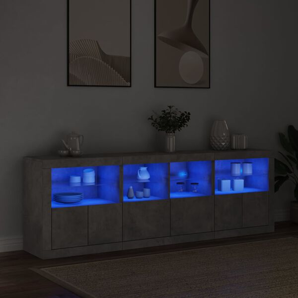 vidaXL Credenza con Luci LED Grigio Cemento 202x37x67 cm