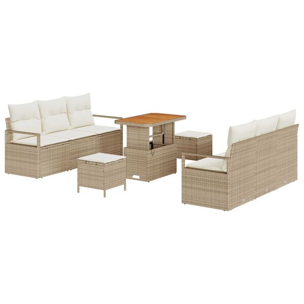 vidaXL Set Divano da Giardino con cuscino 9 pcs Beige polyrattan