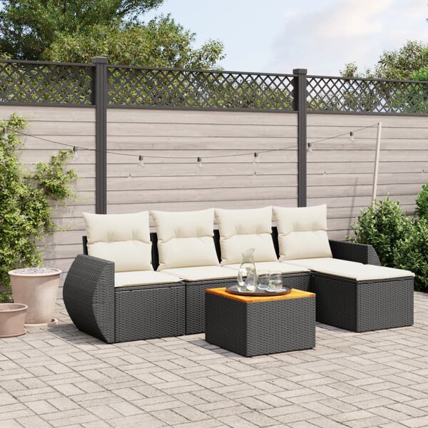 vidaXL Set Divano da Giardino 6 pz con Cuscini Nero in Polyrattan