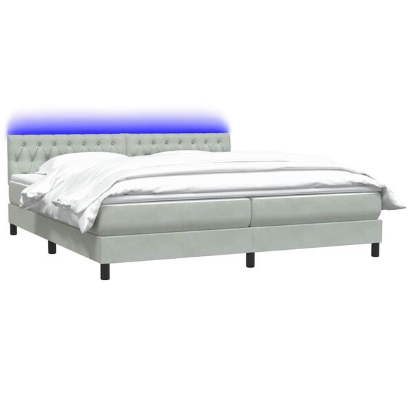 vidaXL Letto a Molle con Materasso e LED Grigio Chiaro 180x220cm Velluto
