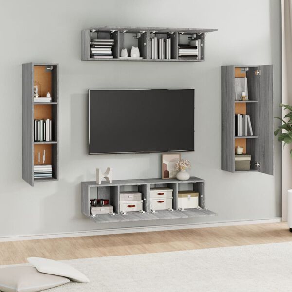 vidaXL Set di Mobili Porta TV 6 pz Grigio Sonoma in Legno Multistrato