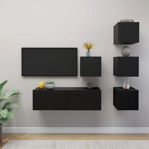 vidaXL Set di Mobili Porta TV 5 pz Nero in Legno Multistrato