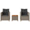 vidaXL Set da Bistrò 3 pz con Cuscini Grigio Polyrattan e Legno Acacia
