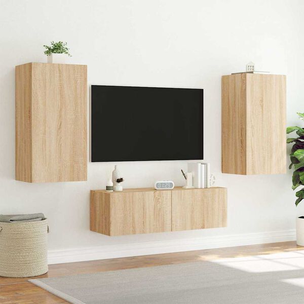 vidaXL Mobile TV a Parete con Luci LED Rovere Sonoma 40,5x35x80 cm