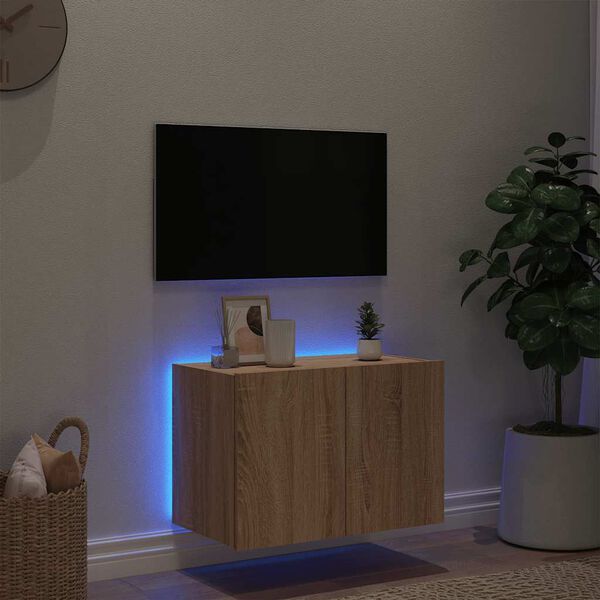 vidaXL Mobile TV a Parete con Luci LED Rovere Sonoma 60x35x41 cm