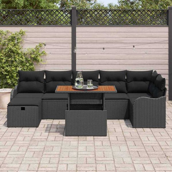 vidaXL Set Divano da Giardino con archiviazione 8 pcs Nero Poly Rattan