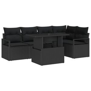 vidaXL Set Divano da Giardino 6 pz 5-Numero di posti Nero polyrattan