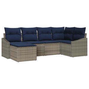 vidaXL Set di divani con cuscino 6 pcs Grigio e Blu Navy polyrattan