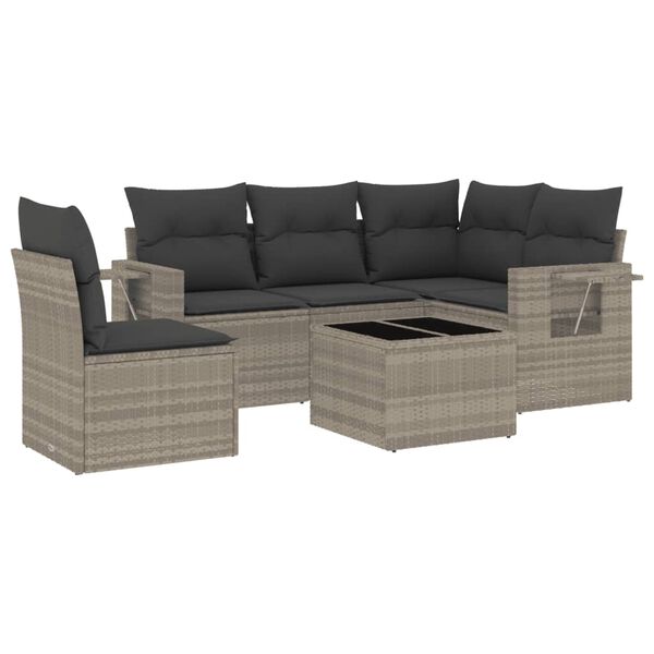 vidaXL Set Divano da Giardino 6pz con Cuscini Grigio Chiaro Polyrattan