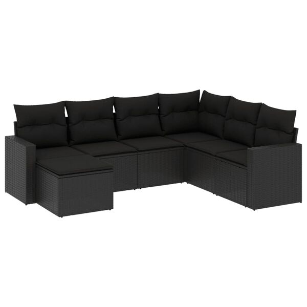 vidaXL Set Divani da Giardino con Cuscini 7pz Nero Polyrattan
