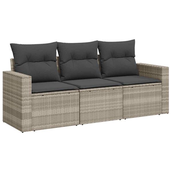 vidaXL Set Divano da Giardino 3pz con Cuscini Grigio Chiaro Polyrattan