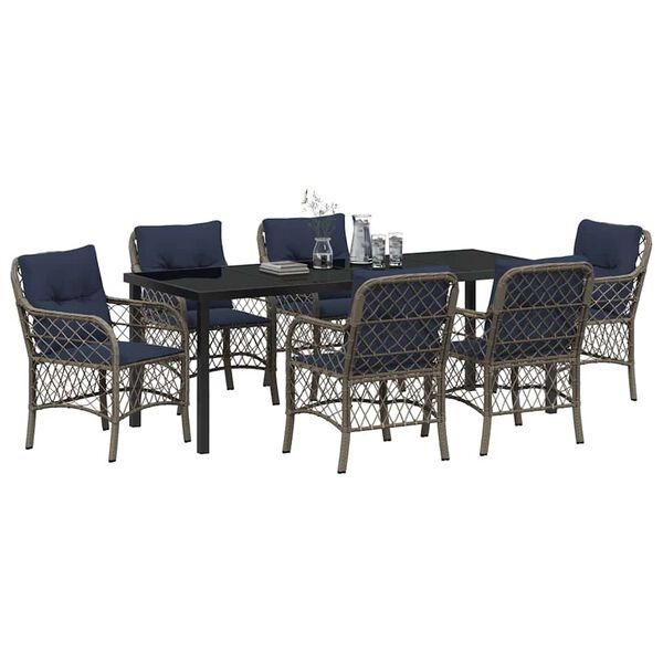 vidaXL Set da Pranzo per Giardino 7 pcs Grigio e Nero Rattan