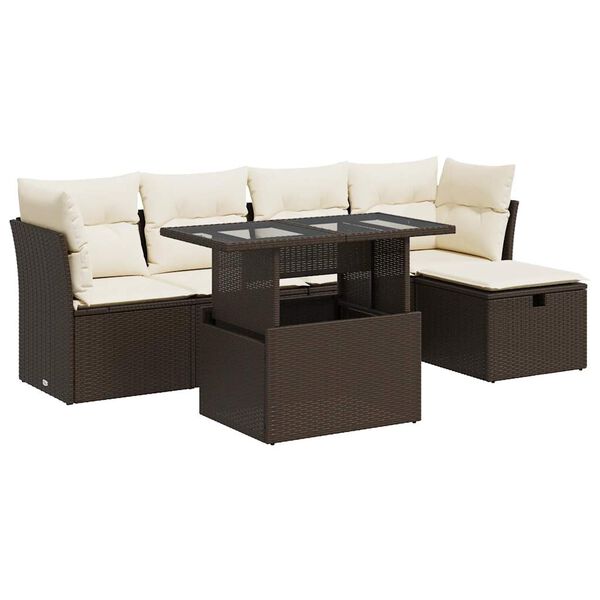 vidaXL Set Divano da Giardino 6 pz con Cuscini Marrone in Polyrattan