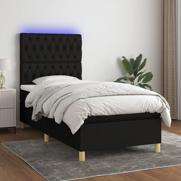 vidaXL Letto a Molle con Materasso e LED Nero 80x200 cm in Tessuto