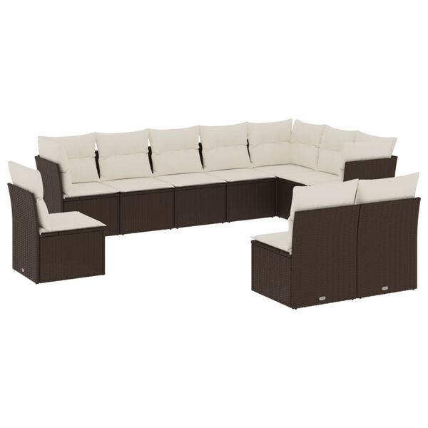 vidaXL Set Divani da Giardino 10pz con Cuscini in Polyrattan Marrone