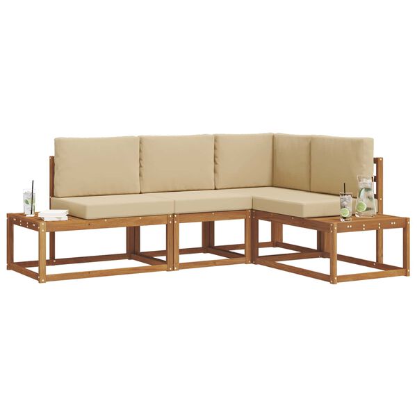 vidaXL Set di divani da esterno con cuscino 4 Pezzo Naturale e Beige