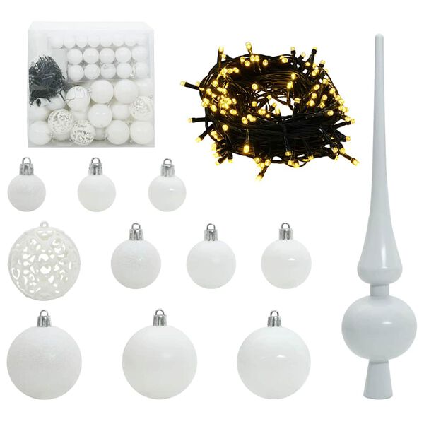 vidaXL Set di Palle di Natale con 300 LED 120 pcs Bianco Plastica