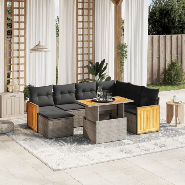 vidaXL Set Divano da Giardino 8 pz con Cuscini Grigio in Polyrattan