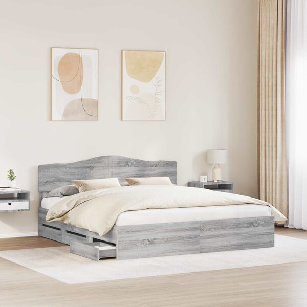 vidaXL Struttura del letto con cassetto Grigio Sonoma 200 x 200 cm