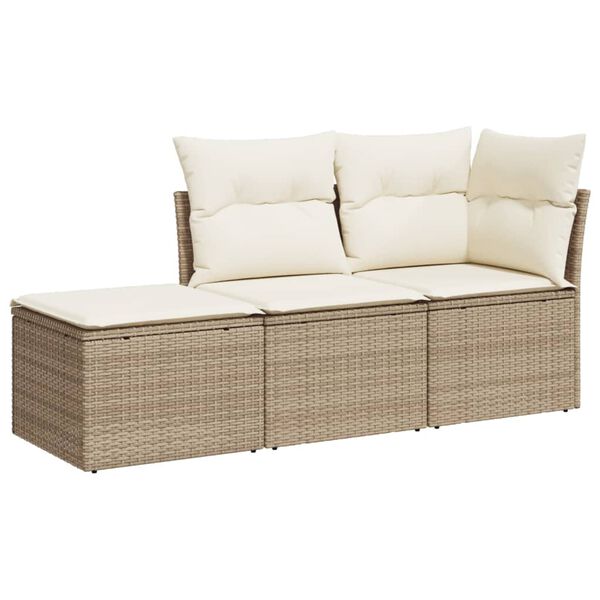 vidaXL Set Divano da Giardino 3 pz con Cuscini Beige in Polyrattan