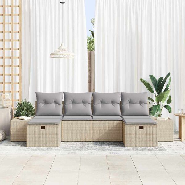 vidaXL Set Divano da Giardino con cuscino 6 pcs Beige polyrattan