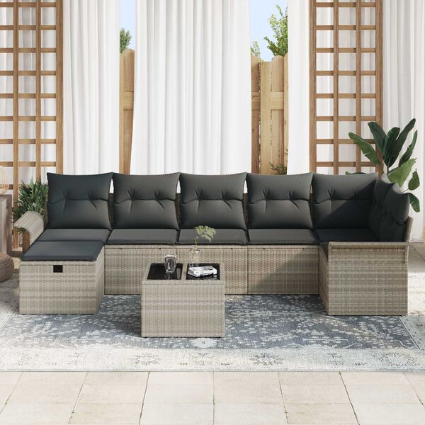 vidaXL Set Divano da Giardino 8 pcs Grigio chiaro Poly Rattan