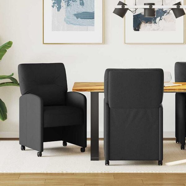 vidaXL Sedie da pranzo con ruote 2 pcs Nero 57 x 67 x 95 cm Tessuto