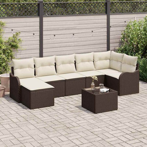 vidaXL Set Divano da Giardino con cuscino 8 pcs Marrone Poly Rattan