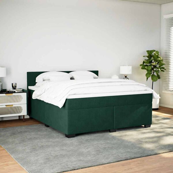 vidaXL Giroletto a Molle con Materasso Verde Scuro 180x200 cm Velluto