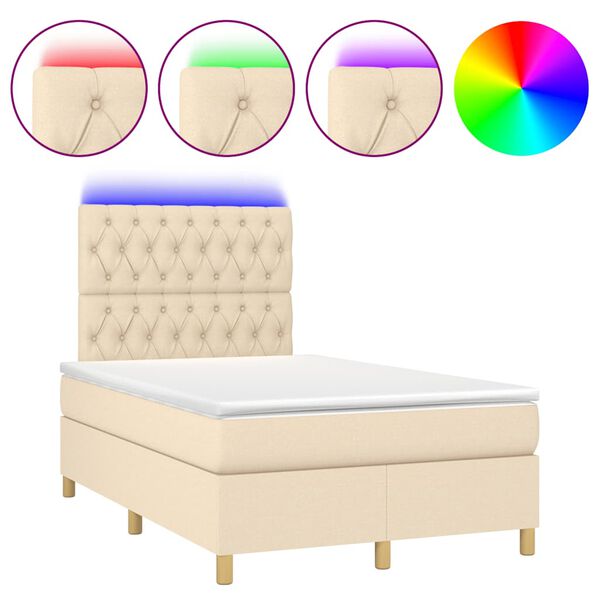vidaXL Letto a Molle con Materasso e LED Crema 120x190 cm in Tessuto