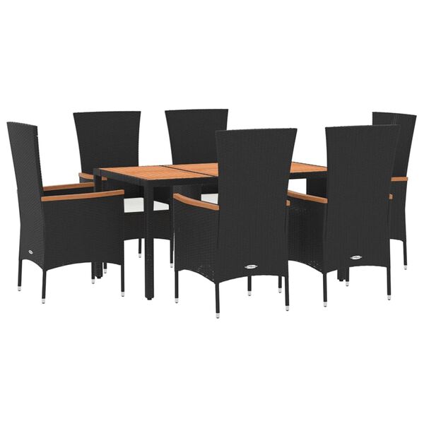 vidaXL Set da Pranzo da Giardino 7 pz Nero con Cuscini in Polyrattan