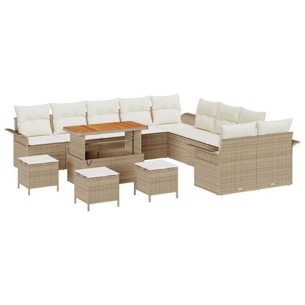 vidaXL Set Divano da Giardino con cuscino 14 pcs Beige polyrattan
