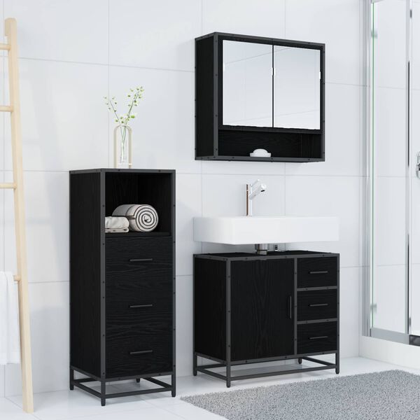 vidaXL Set di mobili per il bagno 3 pcs Rovere Nero Legno multistrato