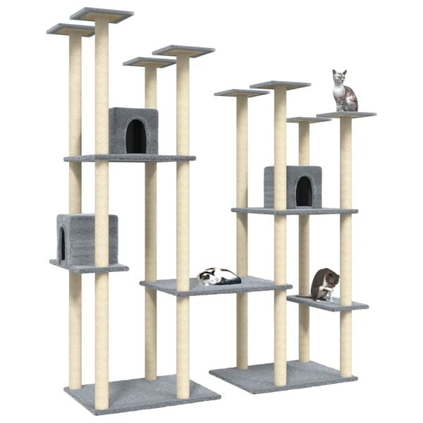 vidaXL Albero per Gatti con Tiragraffi in Sisal Grigio Chiaro 174 cm