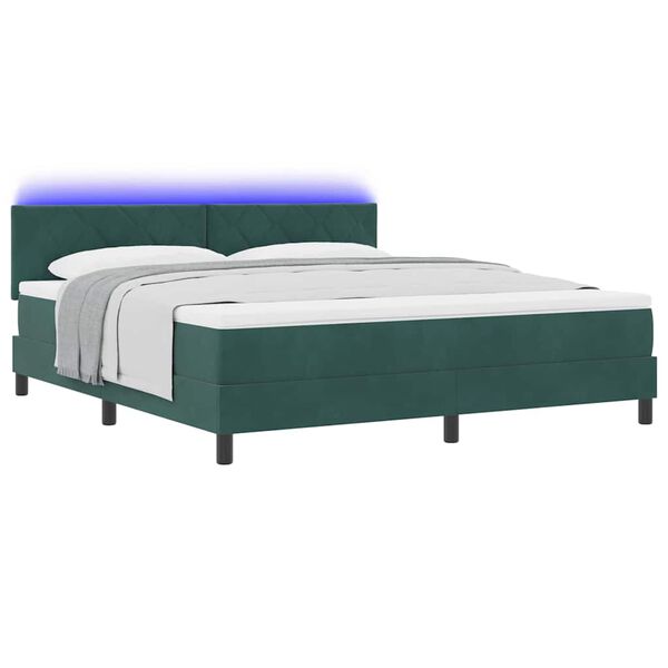 vidaXL Letto a Sorgente LED con led Verde Scuro 180 x 200 cm Velluto