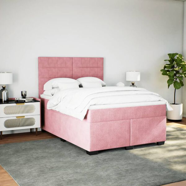 vidaXL Giroletto a Molle con Materasso Rosa 140x190 cm in Velluto