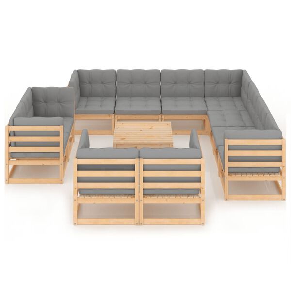 vidaXL Set Divani Giardino 12 pz con Cuscini in Legno Massello di Pino