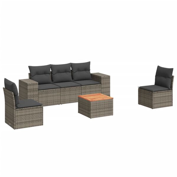 vidaXL Set Divano da Giardino 6 pz con Cuscini Grigio in Polyrattan
