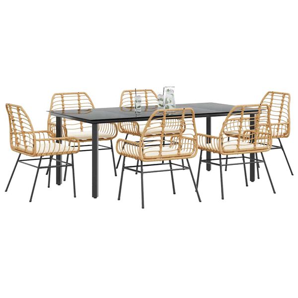 vidaXL Set Pranzo da Giardino 7pz con Cuscini Marrone Polyrattan Vetro