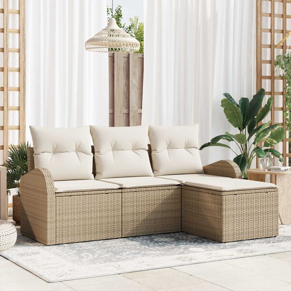 vidaXL Set di divani con cuscino 4 pcs Beige e Bianco polyrattan