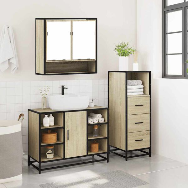 vidaXL Set Mobili da Bagno 3 pz Rovere Sonoma in Legno Multistrato
